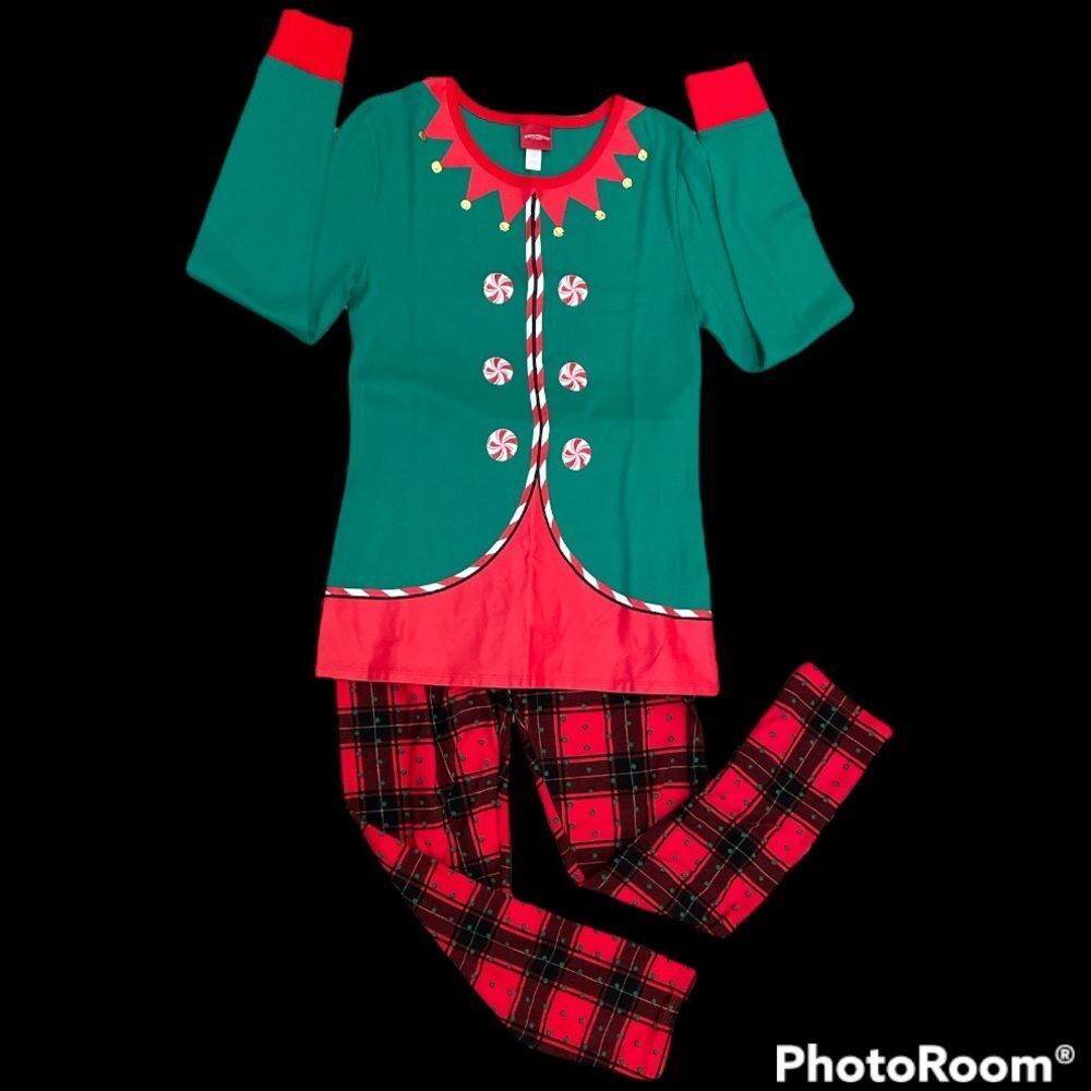 2 Piece Set-Size Large Elf Long Sleeve Tee and Plaid Sueded Leggings